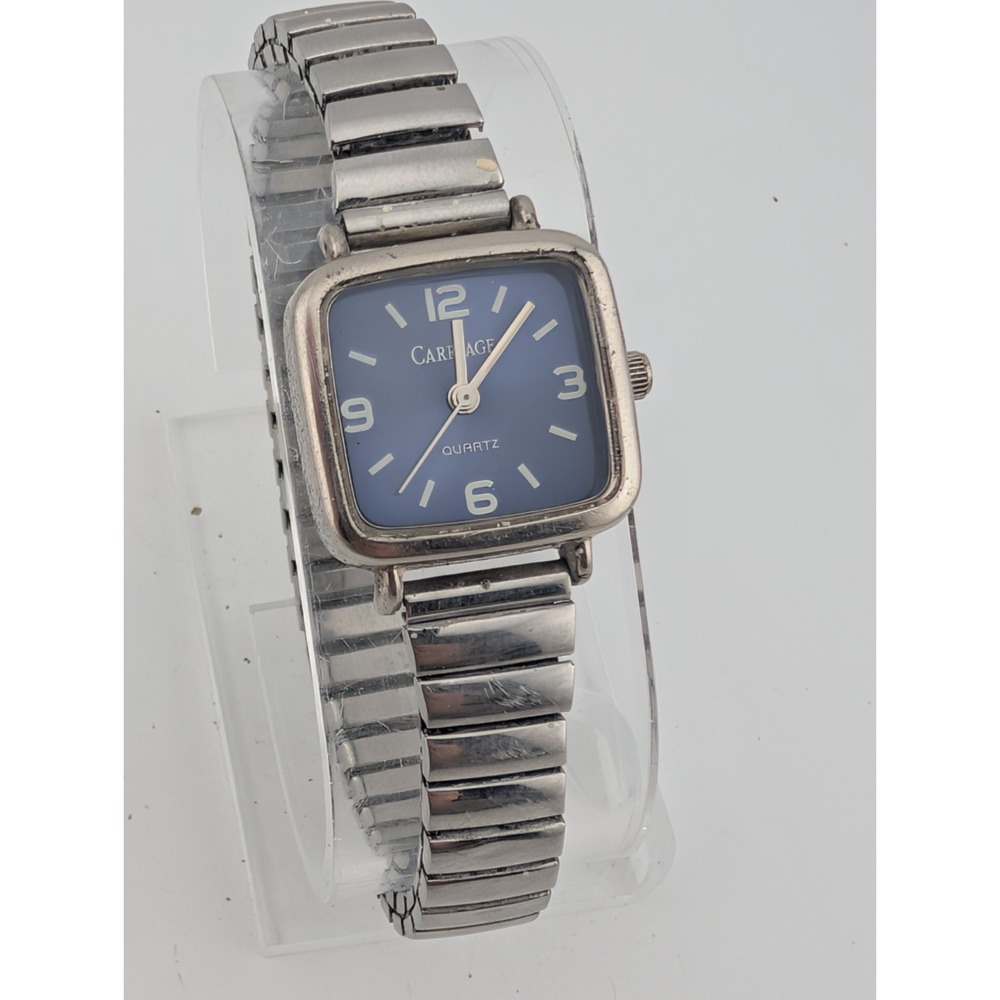 Vintage Carriage Women's Watch 22mm Case Blue Dial Stretch Band- New Battery